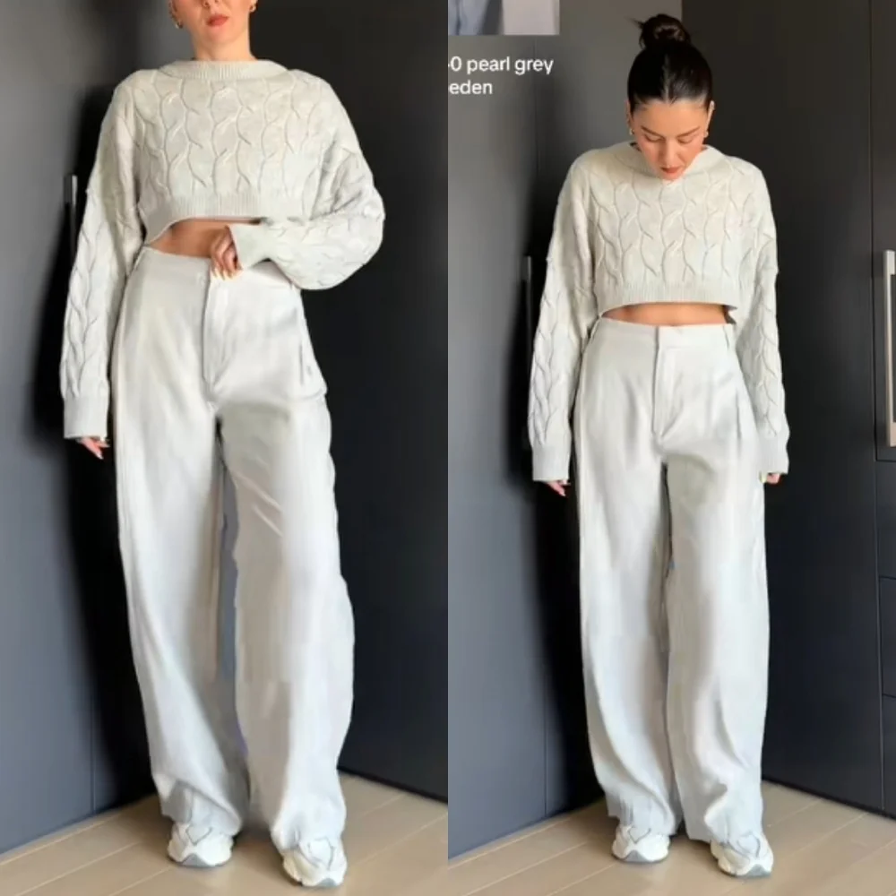 Zara  HighWaist Pants Wide Grey Size S